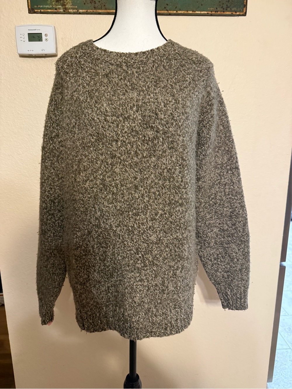 Vintage LL Bean Ragg Wool Sweater Mens L Brown Oatmeal Marled Crewneck Thick